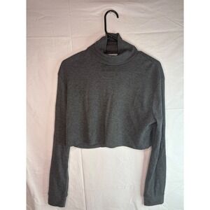 DOUBLE ZERO Gray Ribbed Knit Turtleneck Cropped Long Sleeve Sweater Top